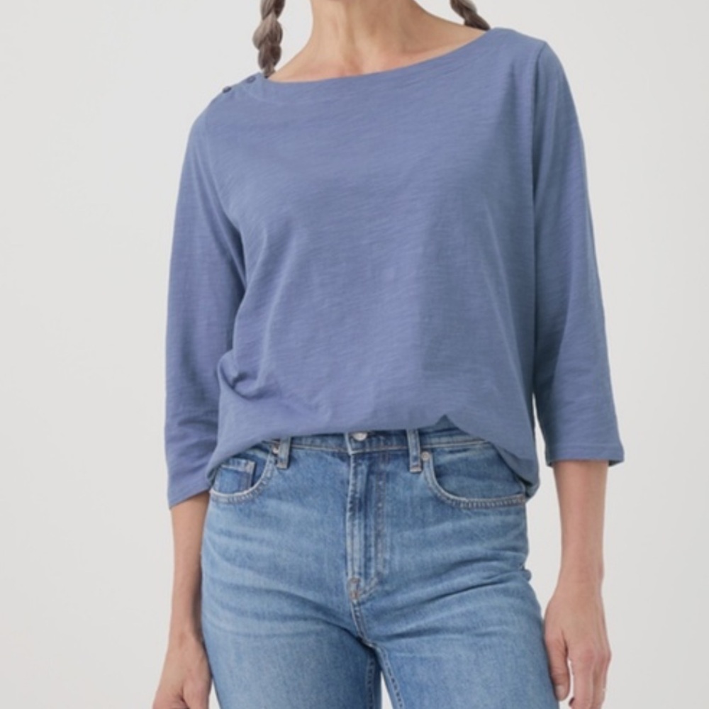 🆕 PACT 100% Organic Cotton Relaxed Slub Boatneck Button Top - Picture 3 of 12